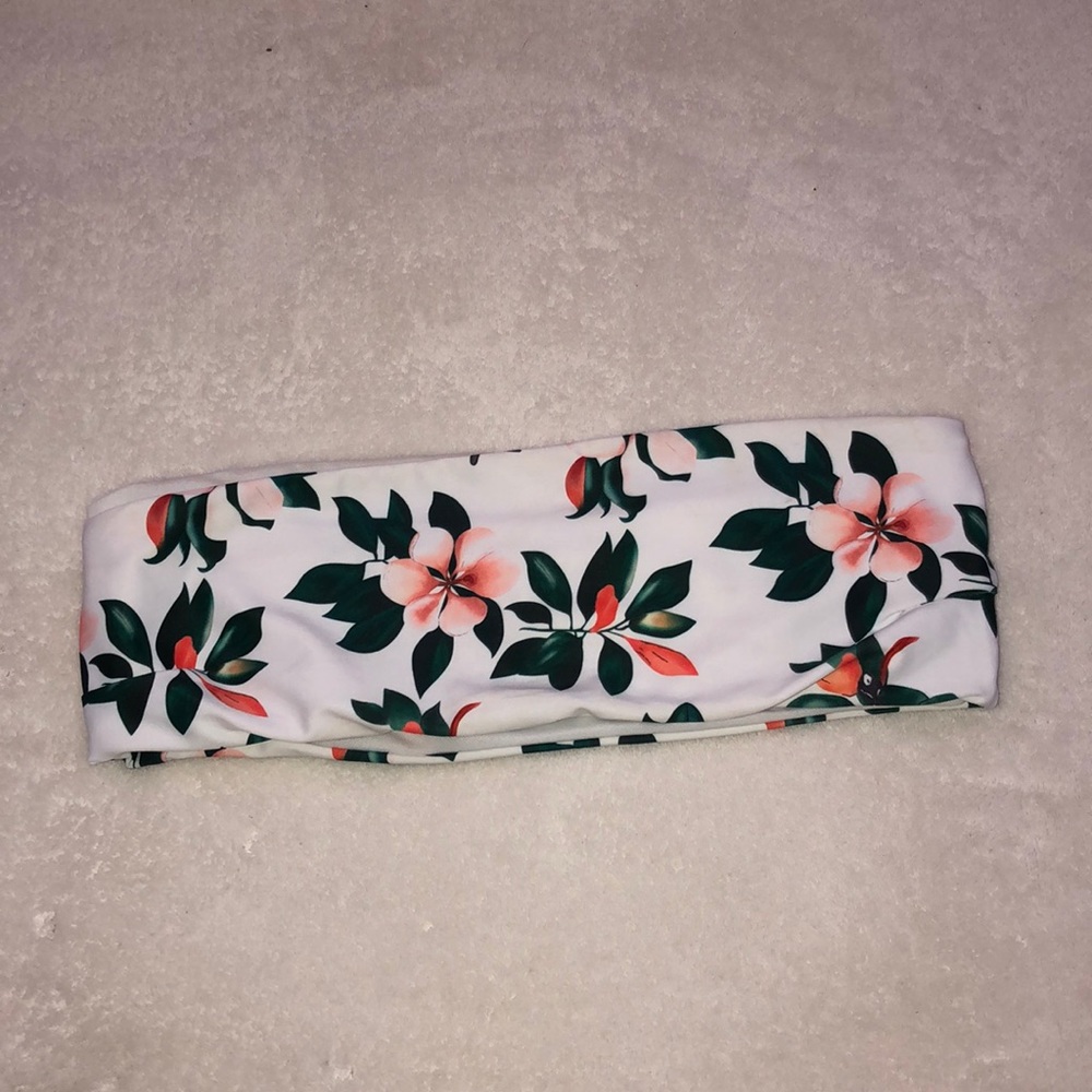 flowery strapless swim top